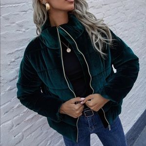 Emerald Green Velvet Bomber Jacket Size m